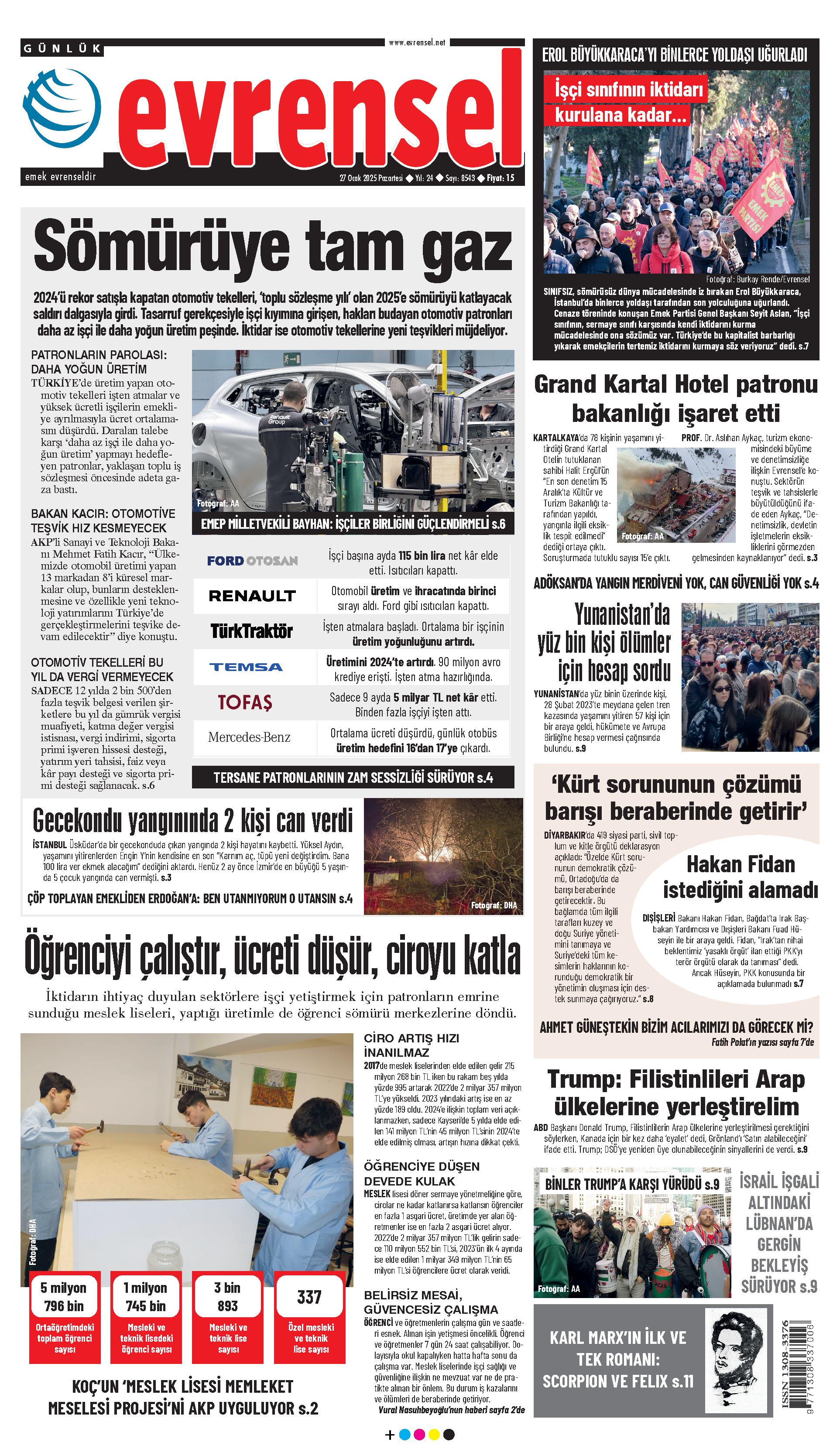 Evrensel Gazetesi Birinci Sayfa