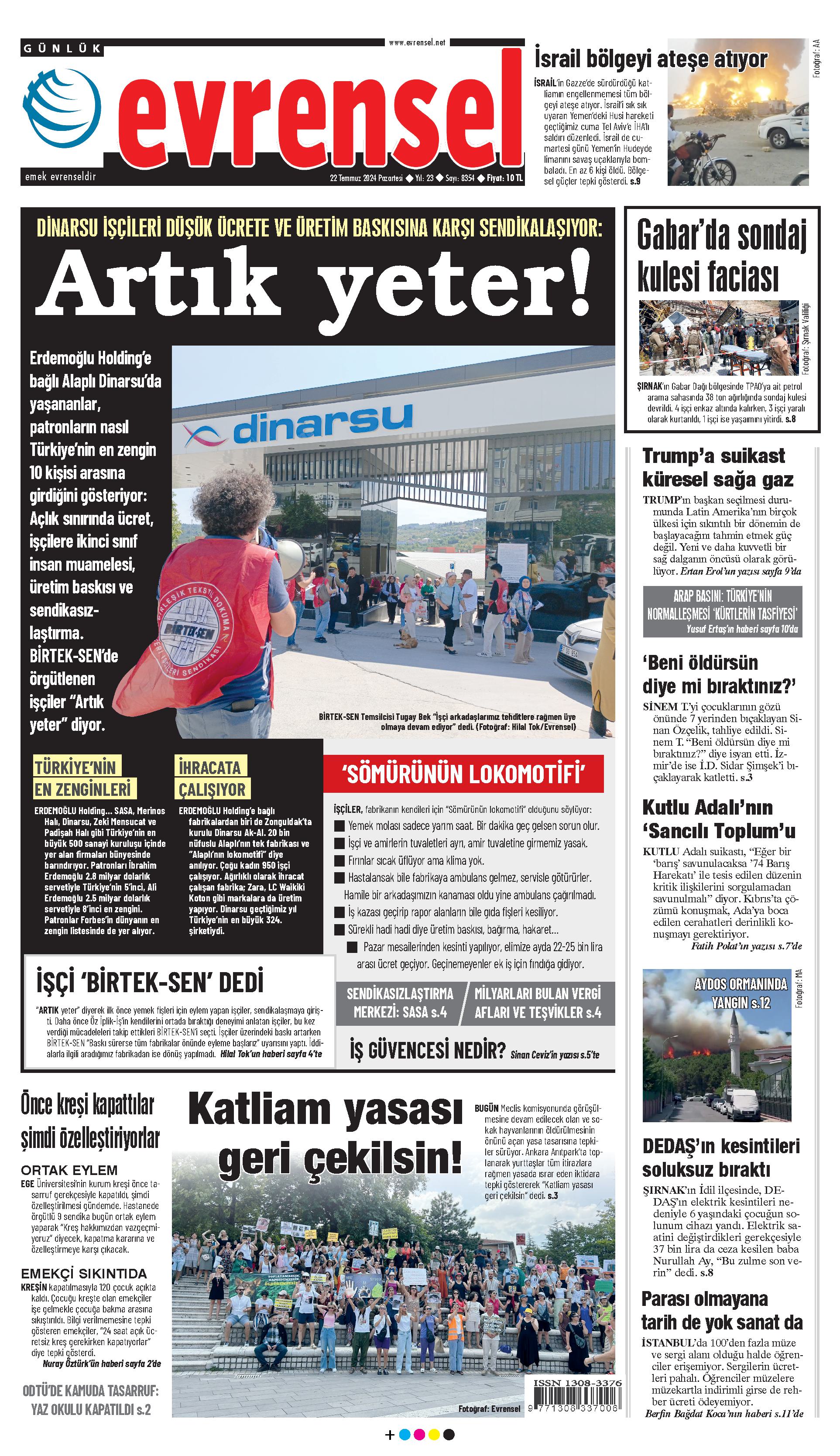 Evrensel Gazetesi Birinci Sayfa